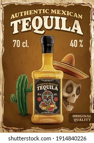 tequila with cactus vintage banner