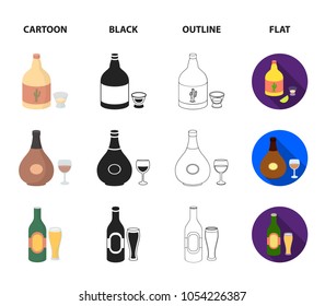 Tequila, cognac, beer, vodka.Alcohol set collection icons in cartoon,black,outline,flat style vector symbol stock illustration web.