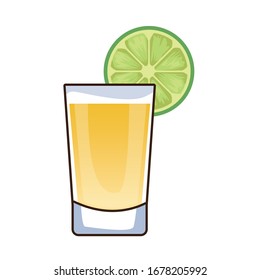 tequila drink cup with lemon fruit vector illustration design