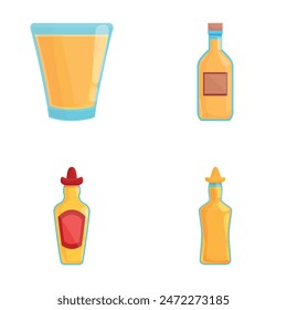 Tequila drink icons set cartoon vector. Traditional strong agave drink. Mexican alcohol