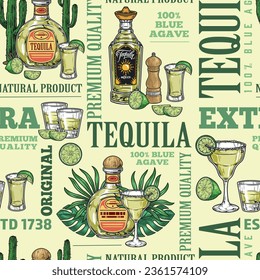 Tequila drink seamless pattern colorful with bottles for Mexican alcohol premium quality for web article design vector illustration