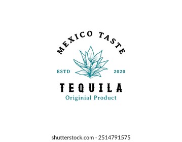 Tequila drinks Mexico logo design. Vector illustration of Mexican Blue Agave Plant for Tequila Drink Vintage Label Logo Design