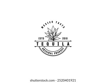 Tequila bebe design do logotipo do México. Ilustração vetorial da planta de agave azul mexicana para a bebida de tequila Design de logotipo de etiqueta vintage