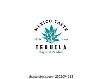 Tequila drinks Mexico logo design. Vector illustration of Mexican Blue Agave Plant for Tequila Drink Vintage Label Logo Design