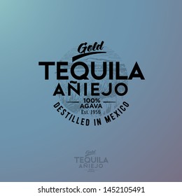 Tequila emblem. Blue Agave Tequila logo. Vintage letters and agave plants on blue background.