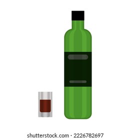 Ilustración vectorial plana de Tequila. Botella de alcohol con ilustración de dibujos animados de vidrio. Bebidas alcohólicas, concepto de bebidas