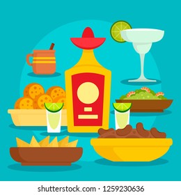 Tequila food concept background. Flat illustration of tequila food vector concept background for web design