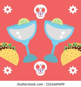 tequila and food of mexico background