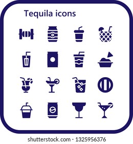 tequila icon set. 16 filled tequila icons.  Collection Of - Bars, Can, Soda, Cocktail, Drink, Guacamole