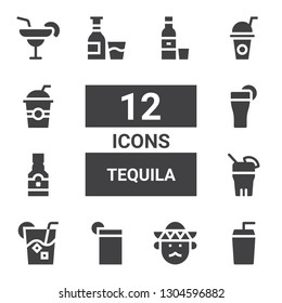 tequila icon set. Collection of 12 filled tequila icons included Drink, Mariachi, Tequila, Alcohol, Drinks, Margarita