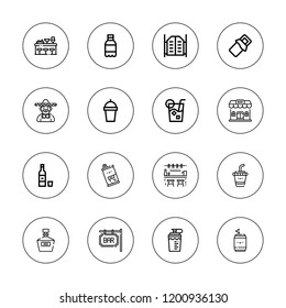Tequila icon set. collection of 16 outline tequila icons with bar, brandy, drink, mariachi, soda can, soda icons.