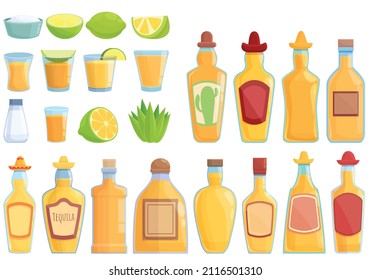 Tequila icons set cartoon vector. Mexico alcohol. Coctail shot