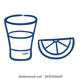 tequila with lemon. Hand drawn vector illustration