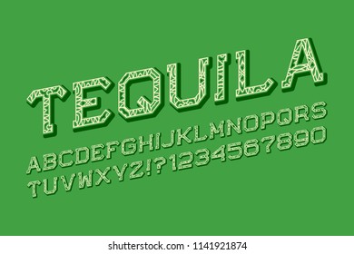 Tequila letters and numbers in carnival style. Isolated english alphabet.