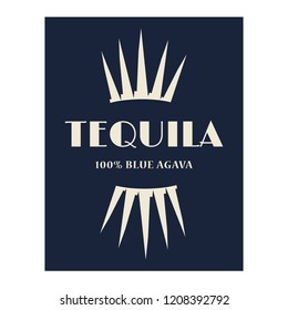 Tequila logo with agava plants. Gin vector label