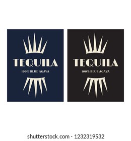 Tequila logo with agava plants. Gin vector label