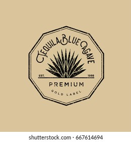 Tequila Logo. Gold Tequila Label. Blue Agave Premium Tequila.
