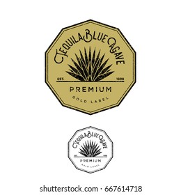 Tequila logo. Gold tequila label. Blue agave premium tequila.