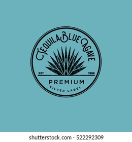 Tequila logo. Silver tequila label. Blue agave premium tequila.