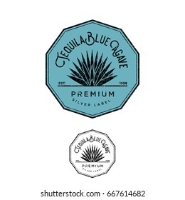 Tequila logo. Silver tequila label. Blue agave premium tequila.