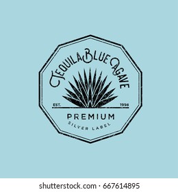 Tequila Logo. Silver Tequila Label. Blue Agave Premium Tequila.