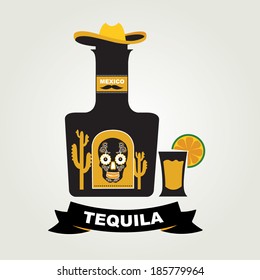 Tequila menu design. Mexican drink. Vector illustration.
