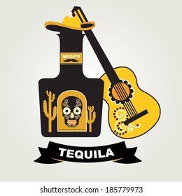 Tequila menu design. Mexican drink. Vector illustration.