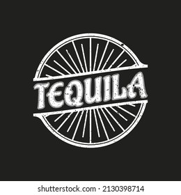 Tequila or mescal logo. Emblem for the label. Engraving style Agave icon with letters and ribbons on a dark background.