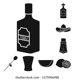 Tequila mexican alcohol drink vector black icon set.Vector isolated illustration alcohol tequila.Icon set of mexican drink.