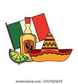tequila with mexican hat and flag