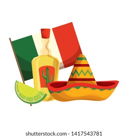 tequila with mexican hat and flag