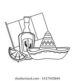 tequila with mexican hat and flag cinco