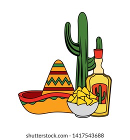 tequila with mexican hat and nachos c