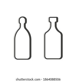 Tequila and rum bottle line. Simple template. Two isolated object. Symbol in thin lines for alcoholic institutions, bars, restaurants, and pubs. Dark outline. Flat illustration on white background.
