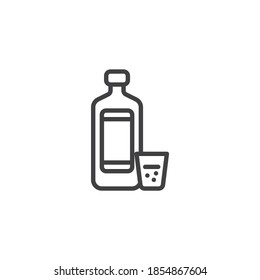 Tequila Aufnahme- und Flaschenliniensymbol. lineares Stilzeichen für mobiles Konzept und Webdesign. Tequila Flasche und Glas Umriss Vektorsymbol. Symbol, Logo-Abbildung. Vektorgrafik