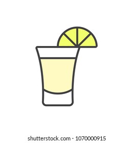 Tequila Shot Glass Flat Line Colored Icon.