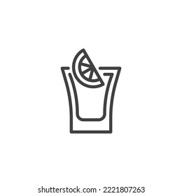 Tequila shot glass line icon. linear style sign for mobile concept and web design. Tequila cocktail with lime outline vector icon. Symbol, logo illustration. Vector graphics