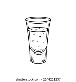 Tequila shot glass . Mexican alcohol drink vector drawing. Sketch of shot glass cocktail . Engraved illustration for label, icon, bar or restaurant menu.