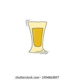 Tequila shot glass on white background. Cartoon sketch graphic design. Doodle style. Colored hand drawn image. Party drink concept for restaurant, cafe, party. Freehand drawing style. Vector.
