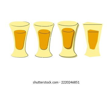 Tequila shot glass on white background. Cartoon sketch graphic design. Doodle style. Colored hand drawn image. Party drink concept for restaurant, cafe, party. Freehand drawing style. Vector.
