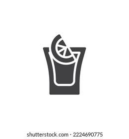 Tequila shot glass vector icon. filled flat sign for mobile concept and web design. Tequila cocktail with lime glyph icon. Symbol, logo illustration. Vector graphics