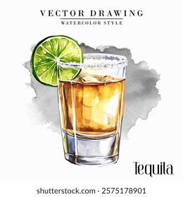Tequila shot glass Watercolor Style Stock Vector Illustration