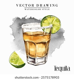 Tequila shot glass Watercolor Style Stock Vector Illustration