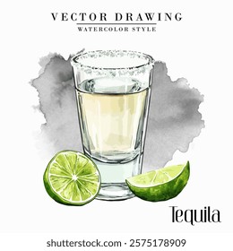 Tequila shot glass Watercolor Style Stock Vector Illustration
