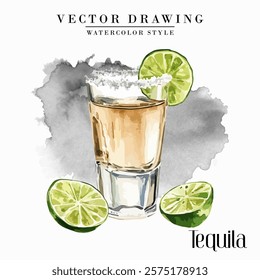 Tequila shot glass Watercolor Style Stock Vector Illustration