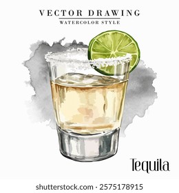 Tequila shot glass Watercolor Style Stock Vector Illustration