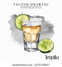 Tequila shot glass Watercolor Style Stock Vector Illustration