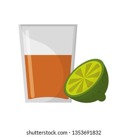 Tequila shot with lemon cartoon