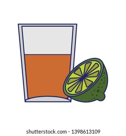 Tequila shot with lemon cartoon