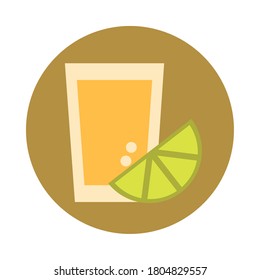 tequila shot lemon citrus fruit drink celebration block and flat icon vector illustration